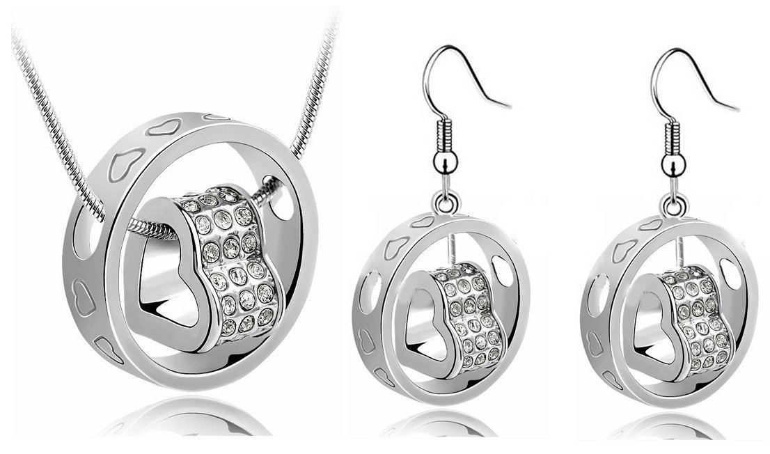 18K White Gold Plated Double Heart Austrian Crystal Bridal Jewellery Set M00752