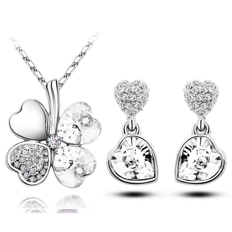 18K White Gold Plated Four Leaf Heart Jewelry Set M00983