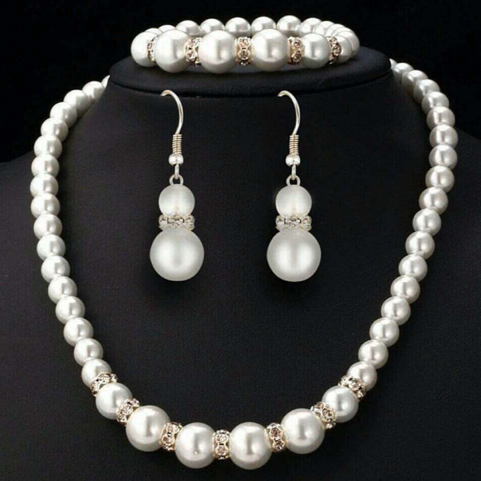 18K White Gold Plated Fresh Pearls Jewelry Set M01628
