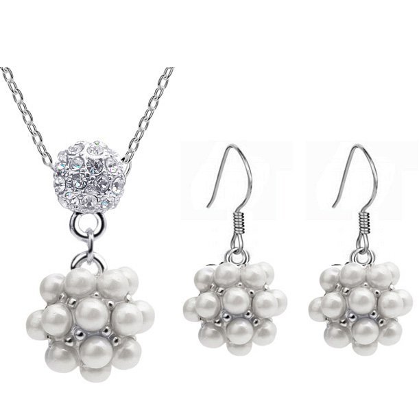 18K White Gold Plated Freshwater Pearl Bridal Jewelry Set M01159