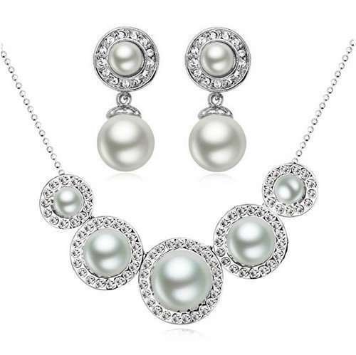 18K White Gold Plated Freshwater Pearl Bridal Jewelry Set M01183