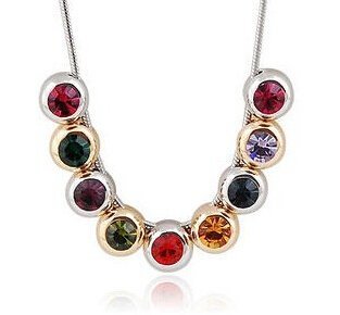 18K White Gold Plated Inlaid Colorful Rhinestone Crystal Necklace M00724