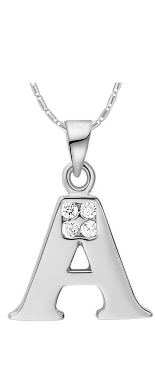 18K White Gold Plated Letter A Zirconia Stones Necklace M00913