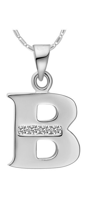 18K White Gold Plated Letter B Zirconia Stones Necklace M00914