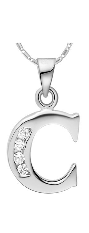 18K White Gold Plated Letter C Zirconia Stones Necklace M00916