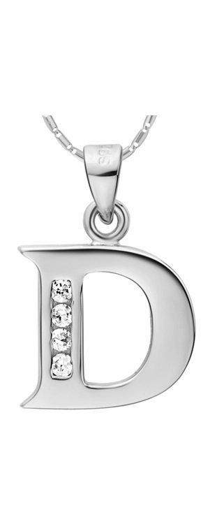 18K White Gold Plated Letter D Zirconia Stones Necklace M00918