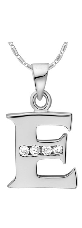 18K White Gold Plated Letter E Zirconia Stones Necklace M00920