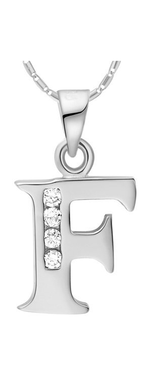 18K White Gold Plated Letter F Zirconia Stones Necklace M00922