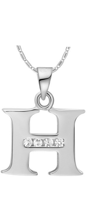 18K White Gold Plated Letter H Zirconia Stones Necklace M00923