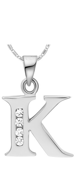 18K White Gold Plated Letter K Zirconia Stones Necklace M00927