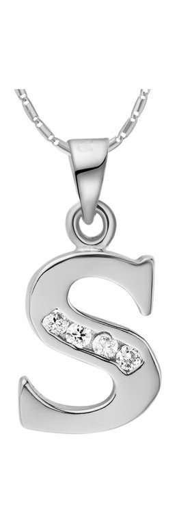 18K White Gold Plated Letter S Zirconia Stones Necklace M00931