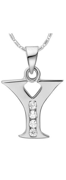 18K White Gold Plated Letter Y Zirconia Stones Necklace M00935