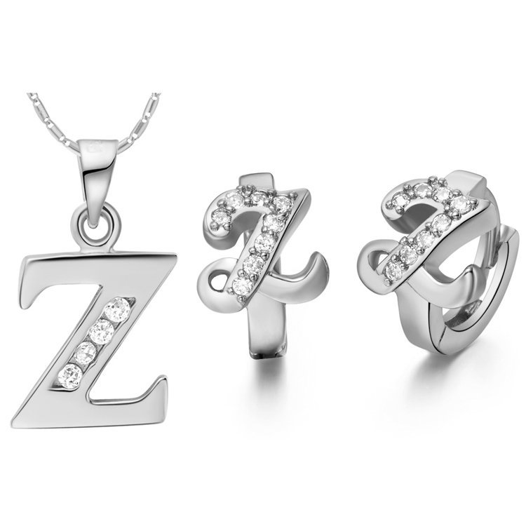 18K White Gold Plated Letter Z Zirconia Stones Jewelery Set M00849