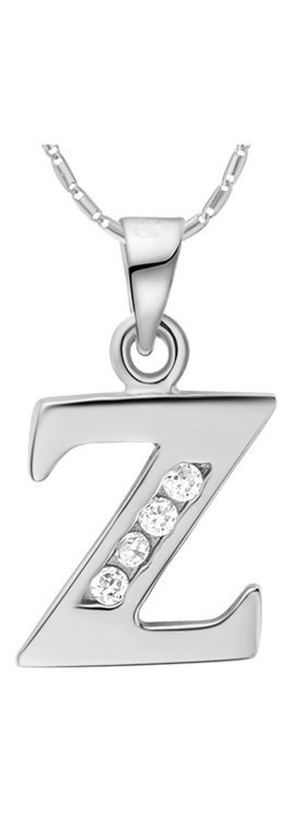 18K White Gold Plated Letter Z Zirconia Stones Necklace M00937