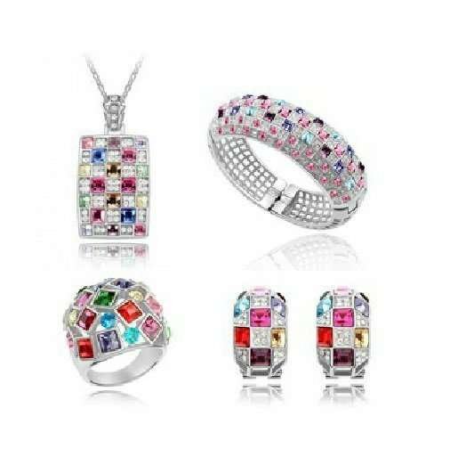 18K White Gold Plated Luxury MultiColor Jewelry Set M01285