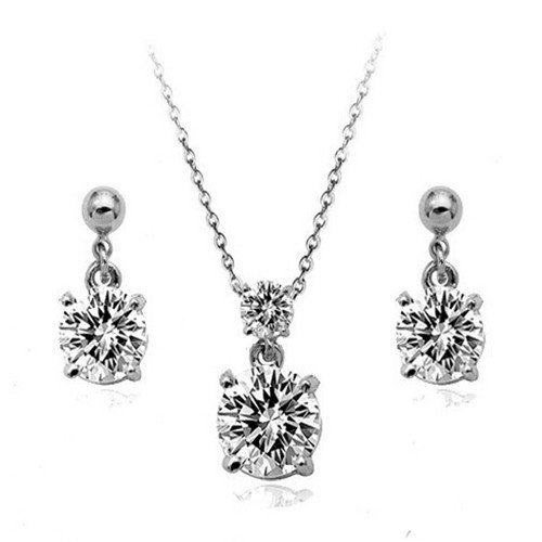 18K White Gold Plated Nickel Free Zircon Crystal Jewelry Set M01125