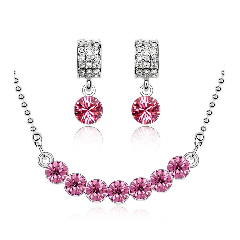 18K White Gold Plated Rhinestone Crystals Wedding Bridal Rose Jewellery Set M00766