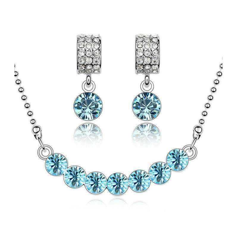 18K White Gold Plated Rhinestone Crystals Wedding Bridal Sea Blue Jewellery Set. M00769