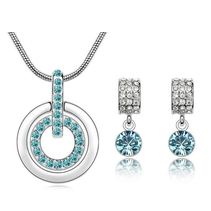 18K White Gold Plated Rhinestone and Austrian Crystals Ocean Blue Jewellery Set M00773