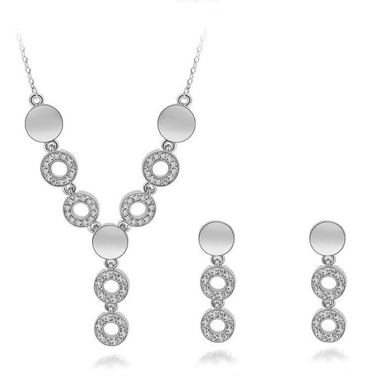 18K White Gold Plated Rhinestones Wedding Jewelry Set M01055