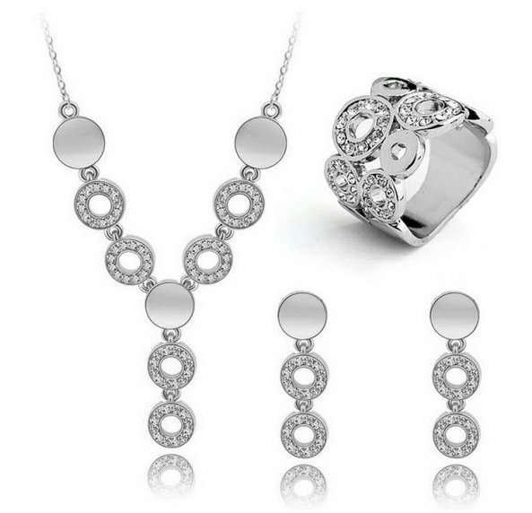 18K White Gold Plated Rhinestones Wedding Jewelry Set M01092