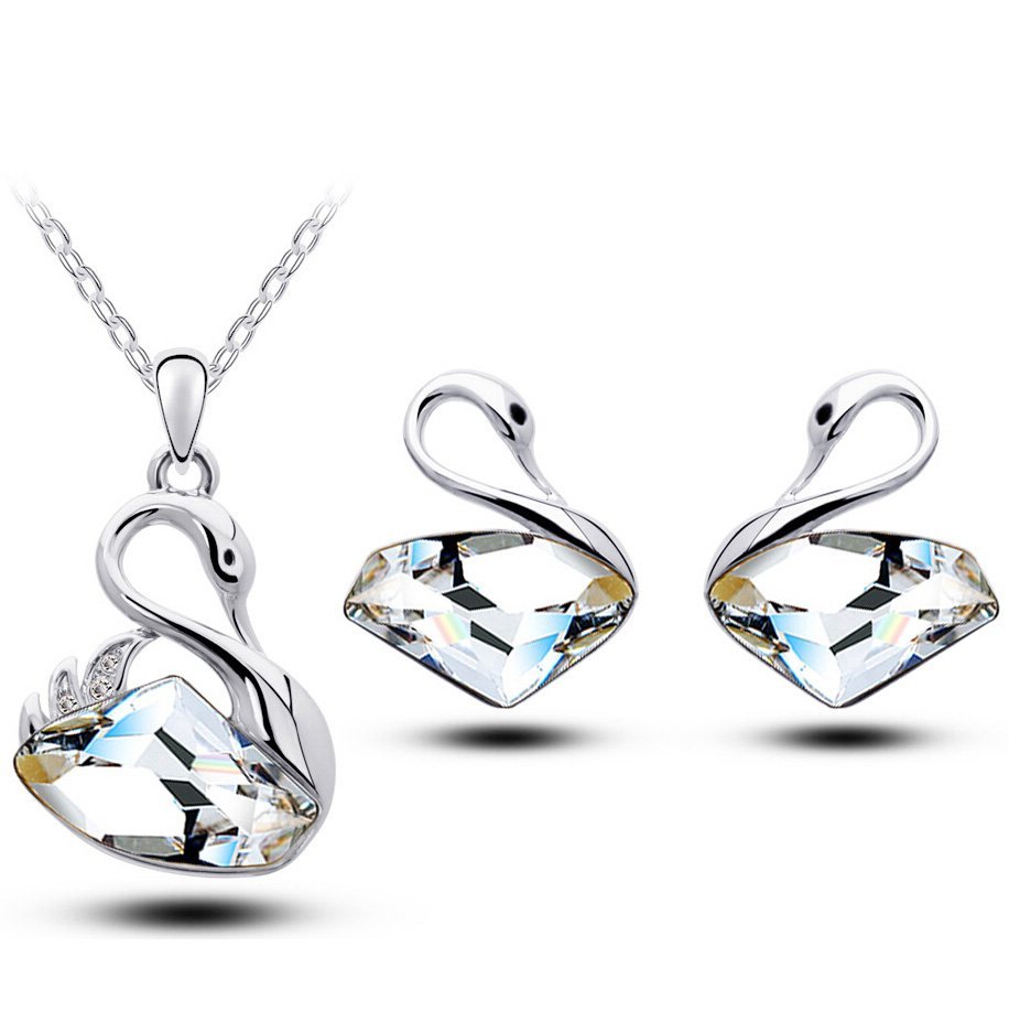 18K White Gold Plated Swan Austrian Crystal Jewelry Set M00978