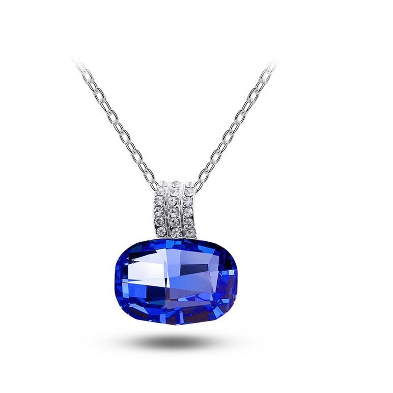 18K White Gold Plated Water Drop Austrian Crystal Bridal Blue Necklace M00756