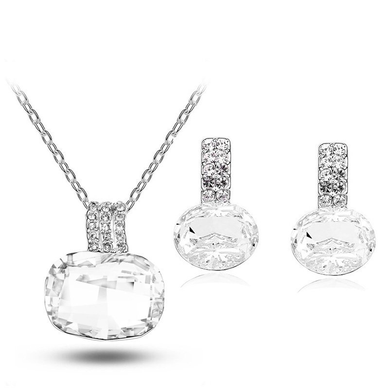 18K White Gold Plated Water Drop Austrian Crystal Bridal Jewellery Set M00758