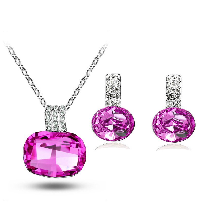 18K White Gold Plated Water Drop Austrian Crystal Bridal Rose Jewellery Set M00754