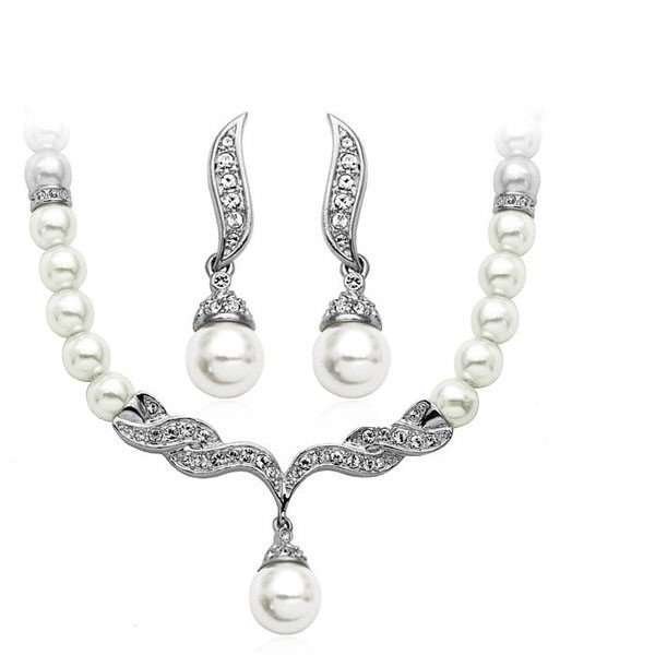 18K White Gold Plated William Kate Queen Pearls Wedding Jewelry Set M01143