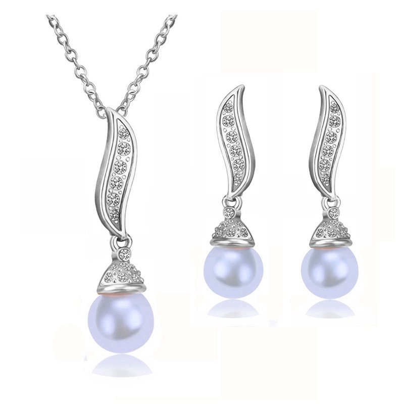 18K White Gold Plated William Kate Queen Wedding Pearl Jewellery Set M00314