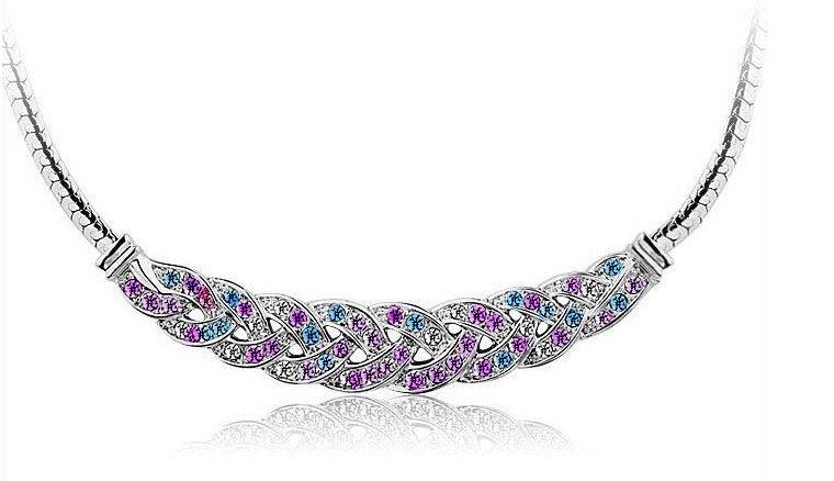 18K White Gold Plated Zircon Multi Color Necklace M01036