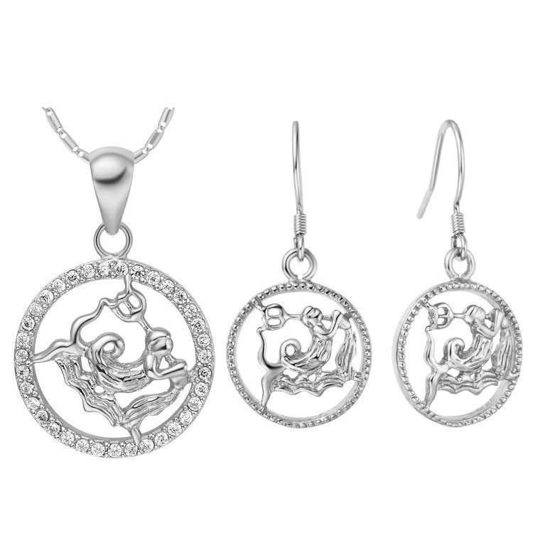 18K White Gold Plated Zircon Sagittarius Constellation Jewelry Set T003 M01308