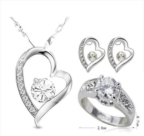 18K White Gold Plated Zircon Stones Jewelry Set M00312