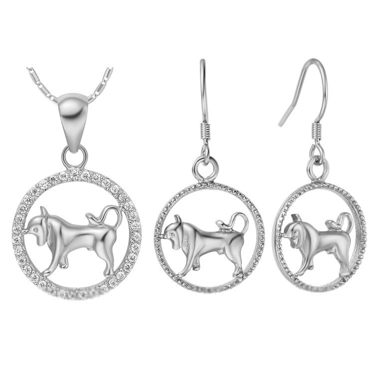 18K White Gold Plated Zircon Taurus Constellation Jewelry Set T002 M01307