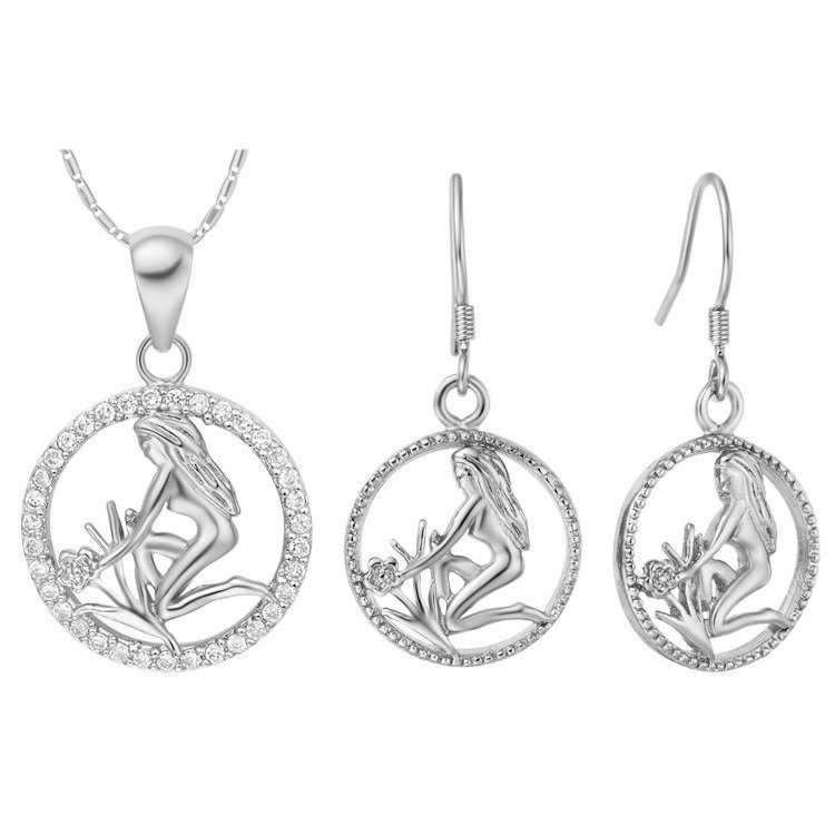18K White Gold Plated Zircon Virgo Constellation Jewelry Set T007 M01312