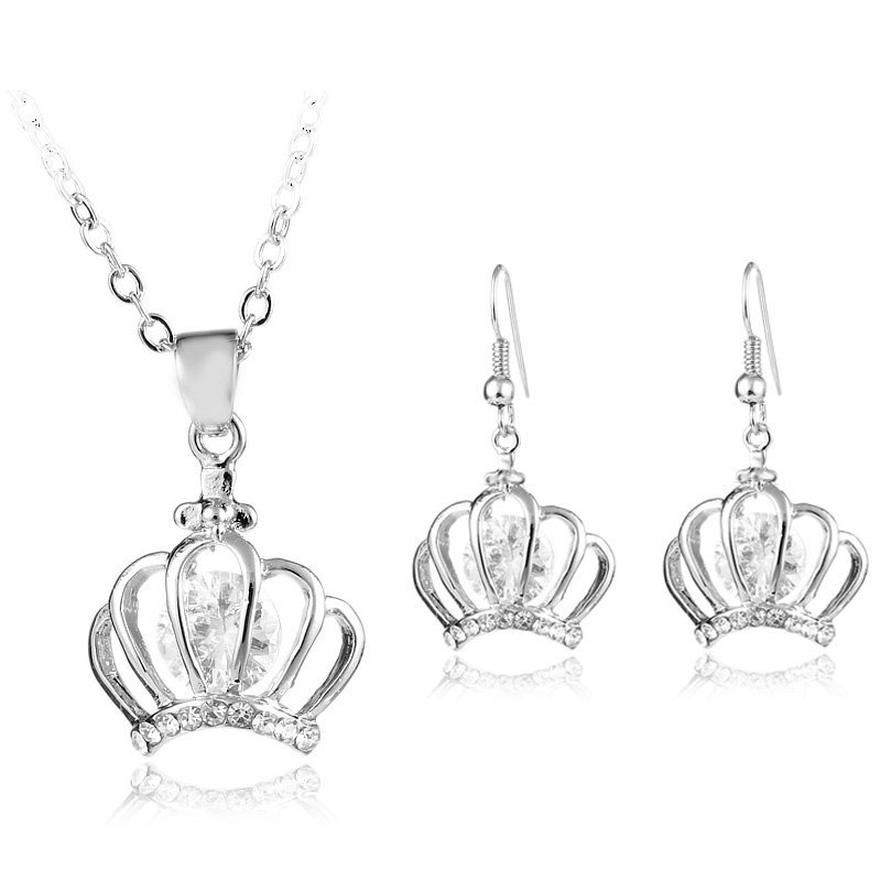 18K White Gold Plated Zirconia Crystal Crown Jewellery set M00805