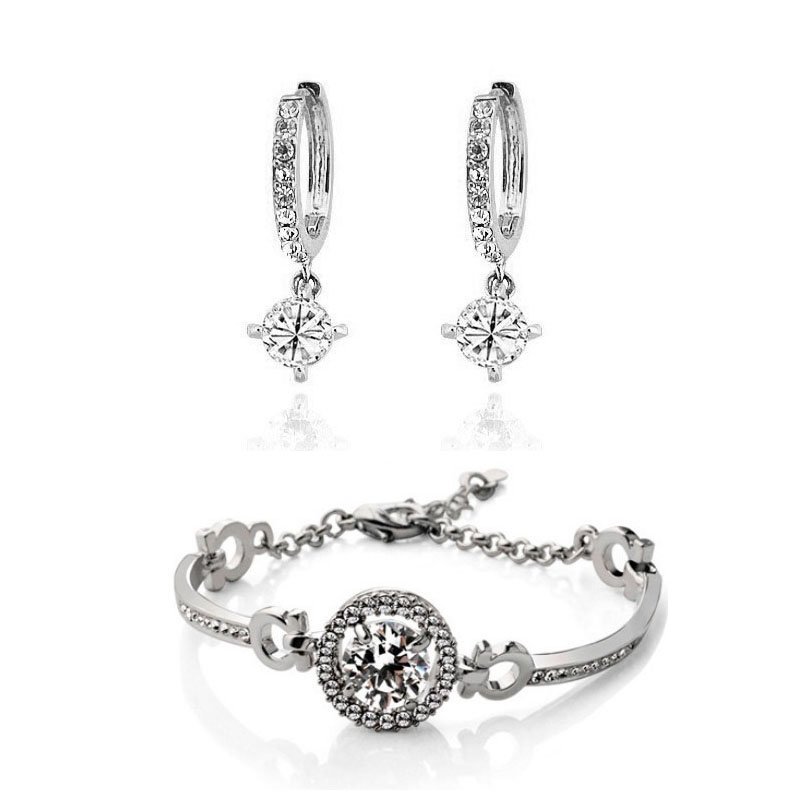 18K White Gold Plated Zirconia Wedding Jewelry Set M00988