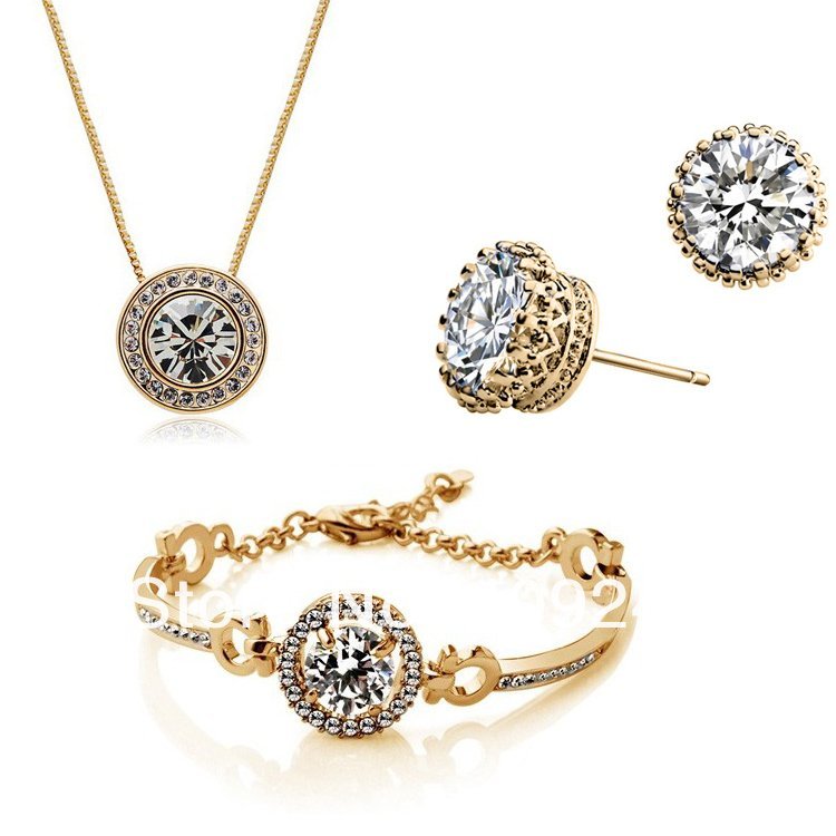 18K Gold Plated Cubic Zirconia with Rhinestone Crystals Jewellery Set M00745