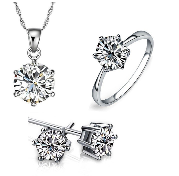 18K White Gold Plated Cubic Zirconia Crystals Jewellery Set M00747