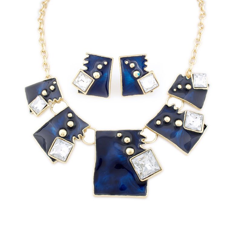 20K Gold Plated Nickle Free Enamel Blue Jewelry Set M00352