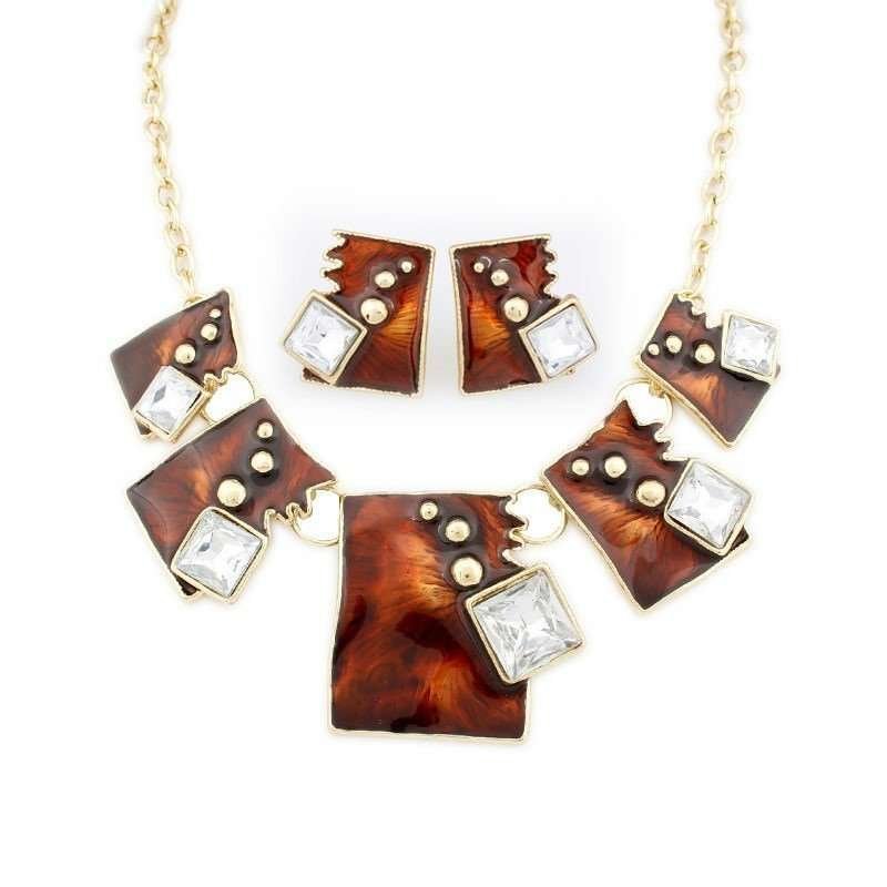 20K Gold Plated Nickle Free Enamel Brown Jewelry Set M00355