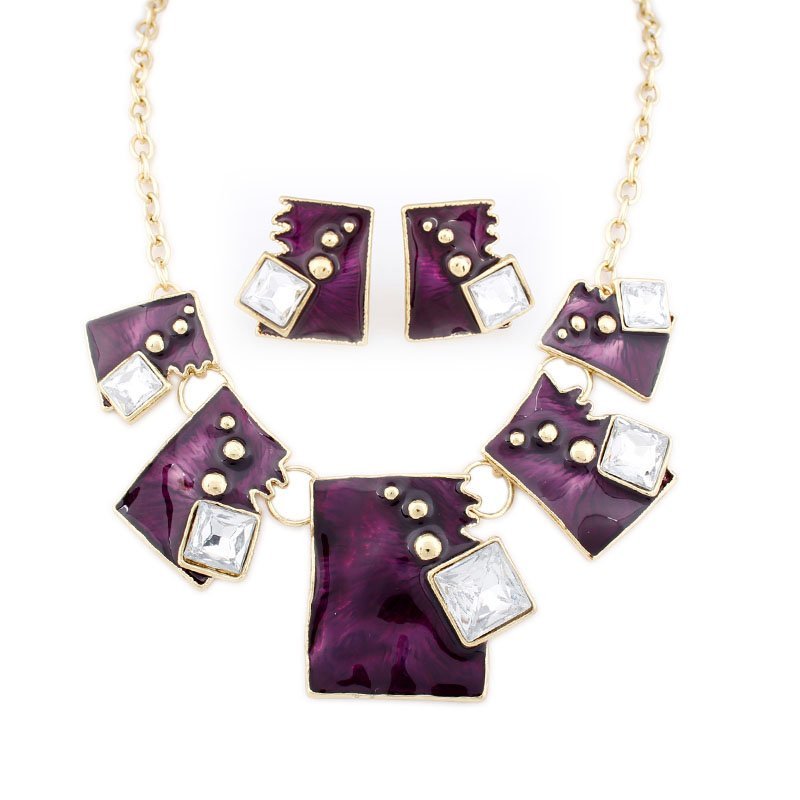 20K Gold Plated Nickle Free Enamel Purple Jewelry Set M00353