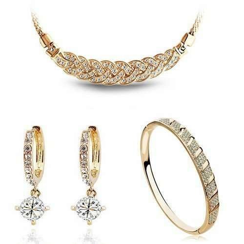 18K Gold Plated Swarovski Elements Gold Full Rhinestone Jewelry Set M00299