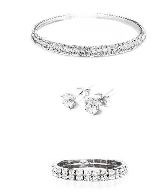 3 Layers Rhinestones Wedding Jewelry Set of 4 M00995