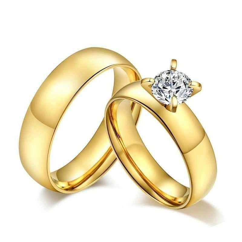 18K Gold Plated High Polished Couple Rings M02240