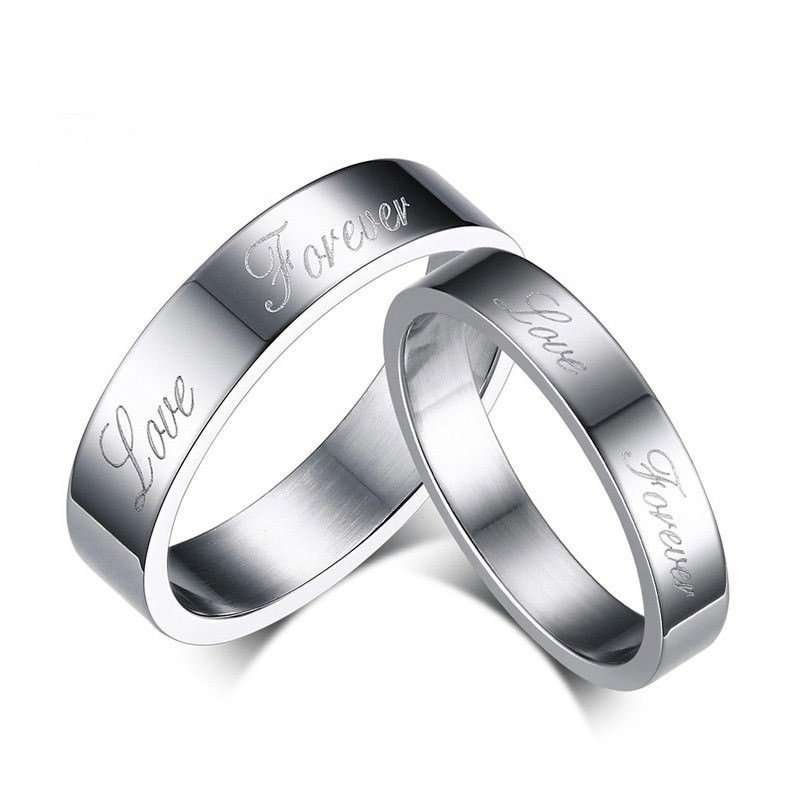 18K White Gold Plated High Polished Couple Rings M01991