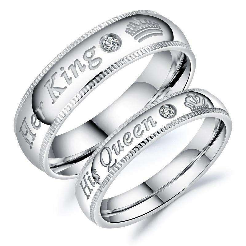 18K White Gold Plated High Polished Couple Rings M02241