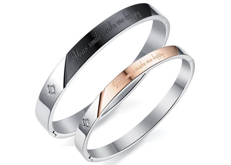 316L Stainless Steel 18K Gold Plated Couple Bangles Jewelry Set M01608