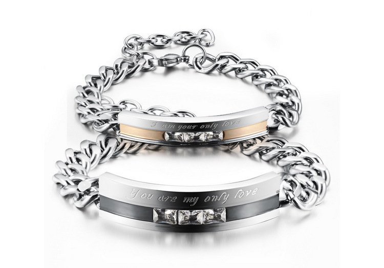 316L Stainless Steel 18K Gold Plated Couple Bracelets Jewelry Set M01584